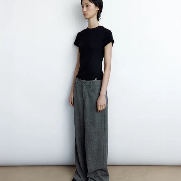 러프넥 레오파드 와이드 팬츠