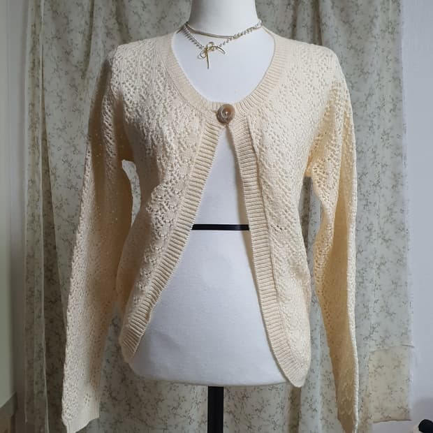 [일본빈티지] 아이보리 펀칭 니트 가디건