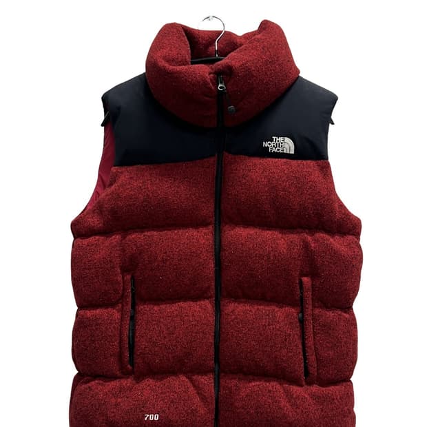 노스페이스 화이트라벨 700필 구스다운 니트 패딩 조끼 레드