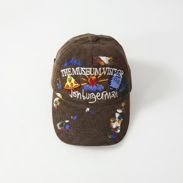 더뮤지엄비지터 x 존버거맨 페인티드 피자 코듀로이 볼캡 브라운