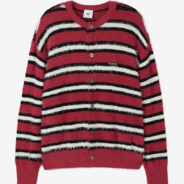 OY HAIRY STRIPE KNIT CARDIGAN - M