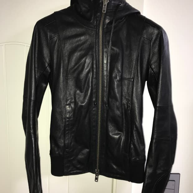 빈티지 후드 가죽 자켓