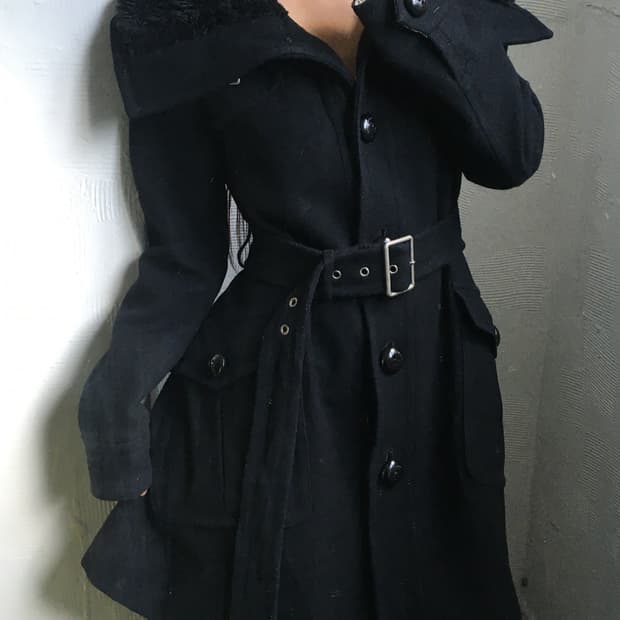 Burberry 버버리 블루라벨 퍼 숄카라 블랙 울 코트