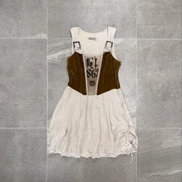 Beige brown linen shirring velvet ops 