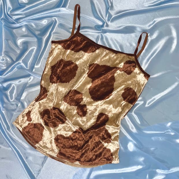 Vintage velvet cow top 빈티지 y2k 벨벳 탑 브라운