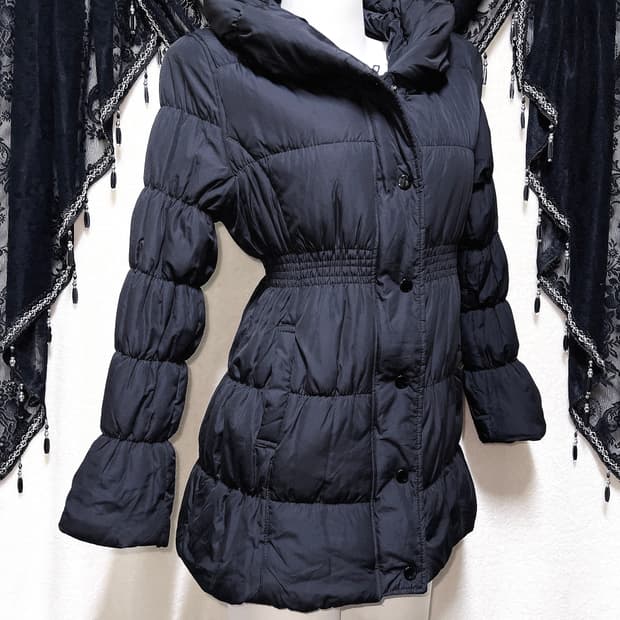 오네갸루 로맨틱고딕 고스펑크 페미닌 블랙 셔링 패딩 점퍼 핀터 시부야