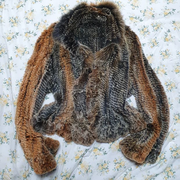 그런지 페어리 빈티지 렉스 퍼 니티드 재킷 토끼털 볼레로