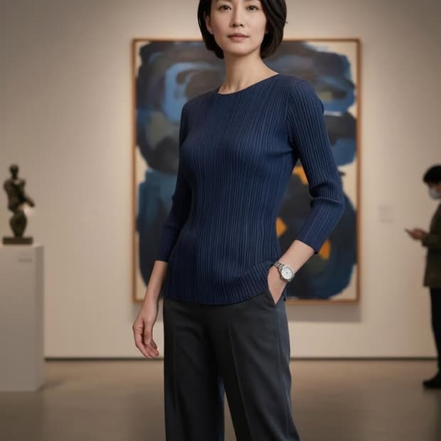 플리츠플리즈 네이비 3사이즈 상의