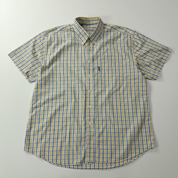 CK365 2XL 바버 00s 옐로우 블루 멀티 체크 반팔 셔츠 남방