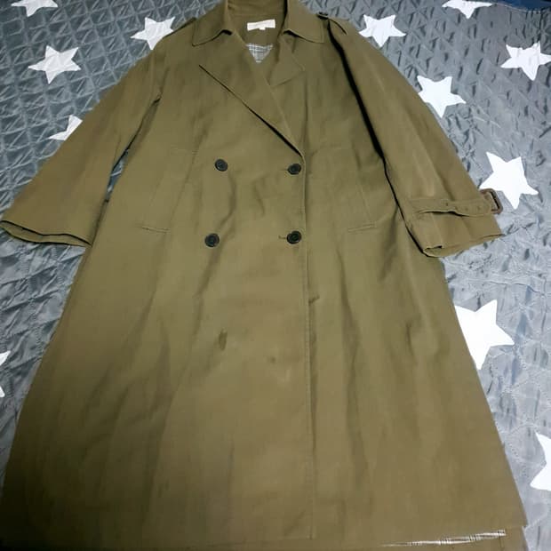 플라스틱아일랜드 오버사이즈 더블버튼 트렌치코트 카키 (S)