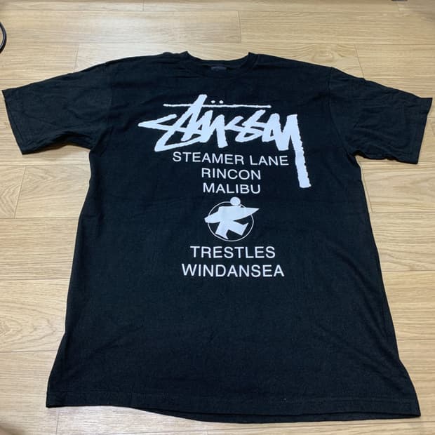 [M/정품] 스투시(Stüssy) 서프 스팟 백미니로고 블랙 반팔 티셔츠
