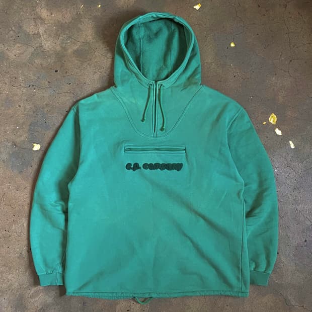 80s CP 컴퍼니 아카이브 올드 로고 후드 코튼 하프 집업 아노락