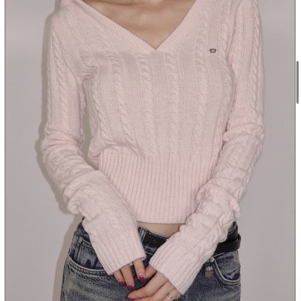 페일제이드 케이블 후드 니트 - 베이비핑크