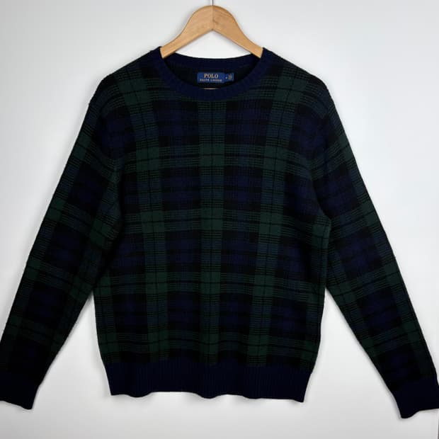 폴로 랄프로렌 블랙워치 타탄 울 혼방 크루넥 스웨터