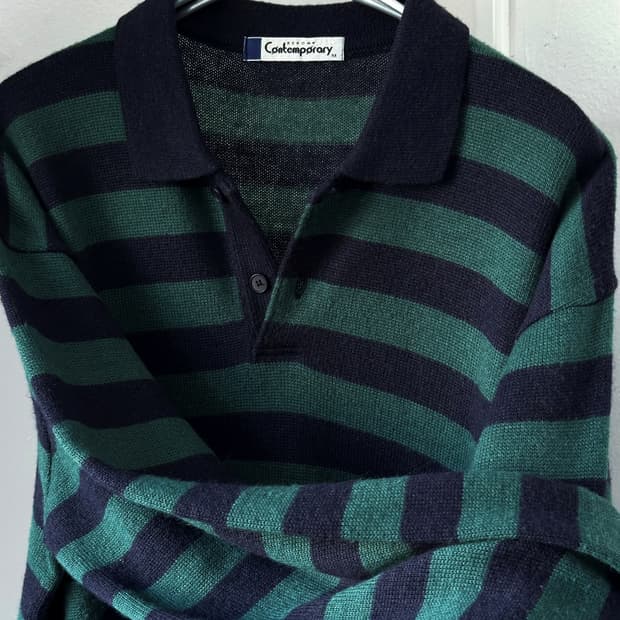 High gauge wool blend stripe polo knit