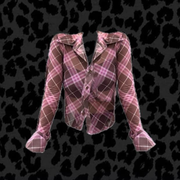 갸루 닝닝 핑크브라운 체크셔츠 빈티지 오네 블링 핑크 스터디