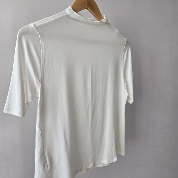 일본 vintage  텐셀 화이트 하프넥 티셔츠