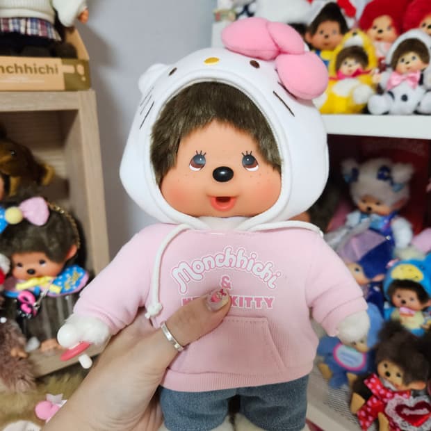 몬치치 키티 콜라보 인형 핑크 후드티