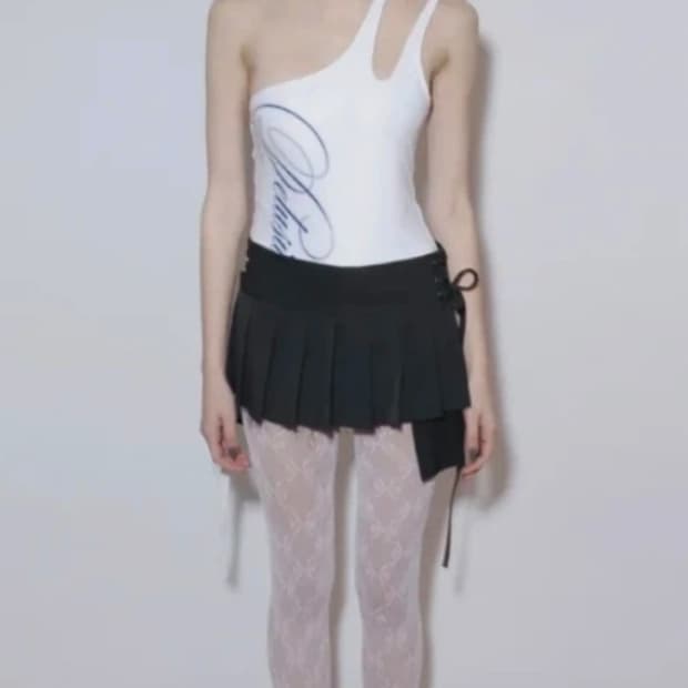 제메타 랩 타이 플리츠 스커트S