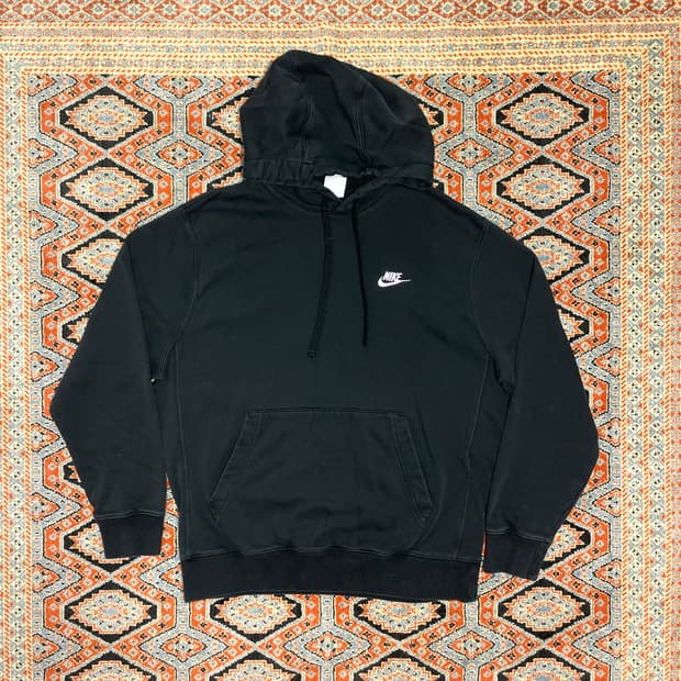 나이키 스몰로고 블랙 기모 후드티셔츠 남성L