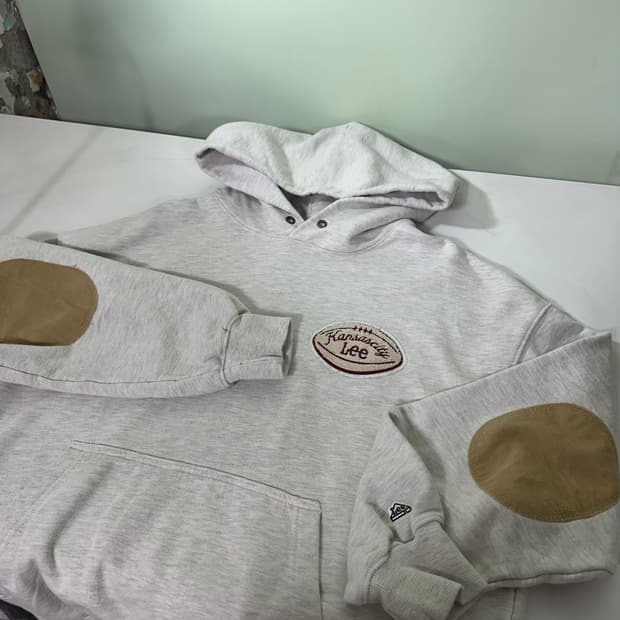 95 S 리 LEE 오트그레이 오버핏 암패치 럭비 스웻후드티