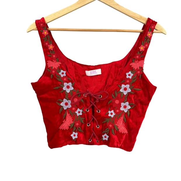 ERL 이알엘 벨벳 꽃자수 뷔스티에 레드 