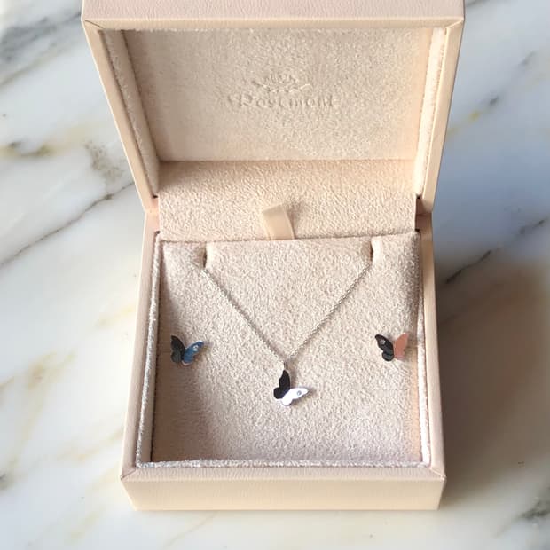 (새상품) 로즈몽 나비 귀걸이 + 목걸이 세트