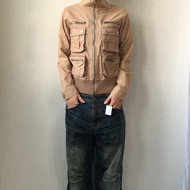 Multi pocket high neck zip up