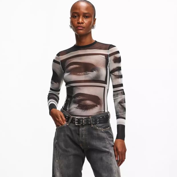 [XS,S,M]장폴고티에 Eyes Lips 롱 슬리브리스 탑/블랙