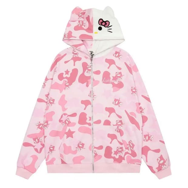 헬로키티 y2k 카모 후드 집업 (M)