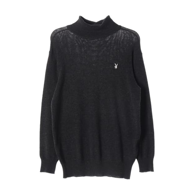 플레이보이 자수 로고 블랙 모크넥 반목 니트