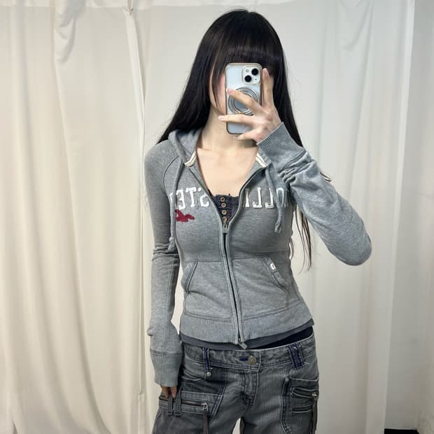 Hollister grey two-way zip-up hoodie