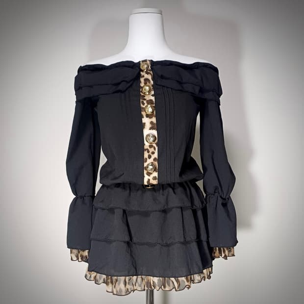 d.i.a 다이아 오프숄더 호피 갸루 원피스