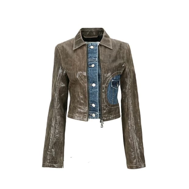 앤더슨벨 Lance denim trim faux lether jacket