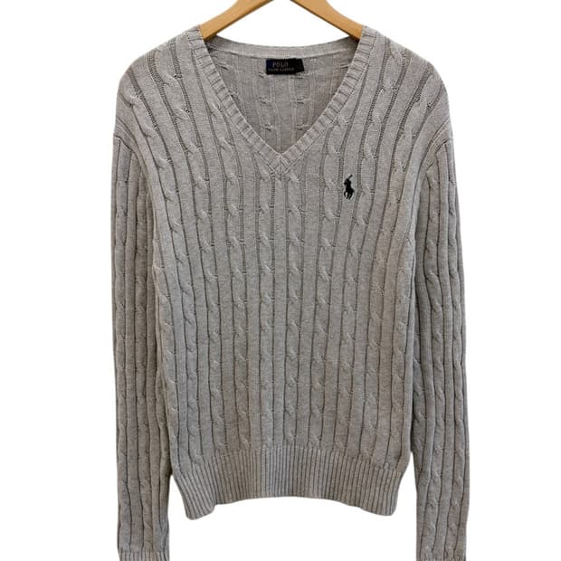 폴로 꽈배기 브이넥 니트 그레이 (L)