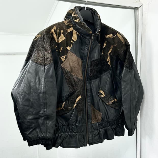 John Weitz 80s 양가죽 패치워크 점퍼