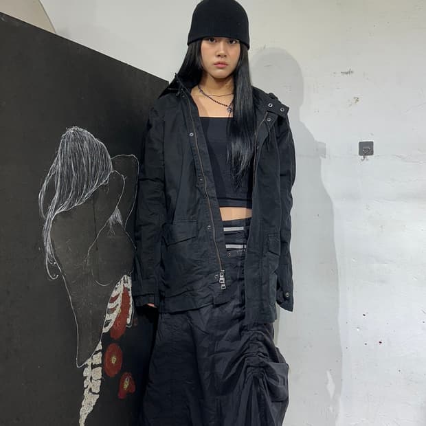 아르마니 블랙 빅후드 야상 자켓 M