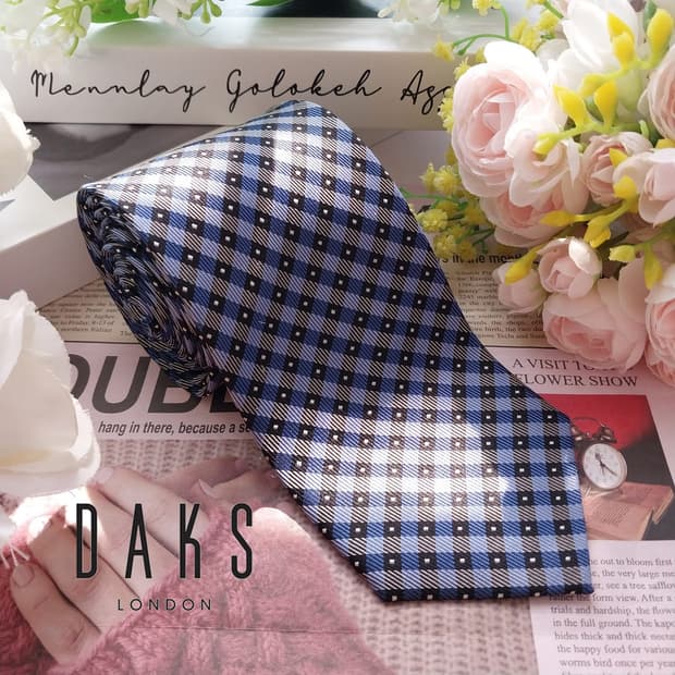 DAKS 닥스 실크 블루 체크 넥타이 8cm A+등급 K2367