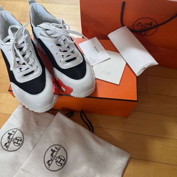 에르메스 바운싱 스니커즈 립스탑 패브릭 카프스킨 & 누아 블랑