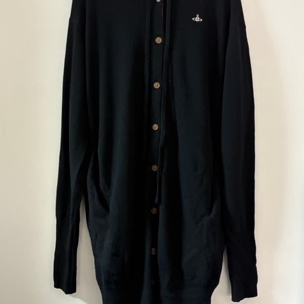 비비안웨스트우드 레드라벨 화이트 orb 로고 블랙 롱 니트 후디