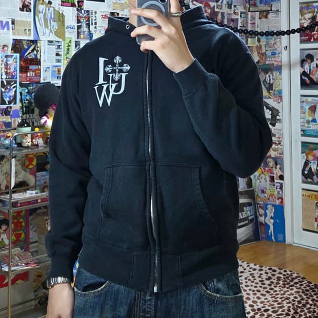 JPN 빈티지 프린팅 블랙 후드집업