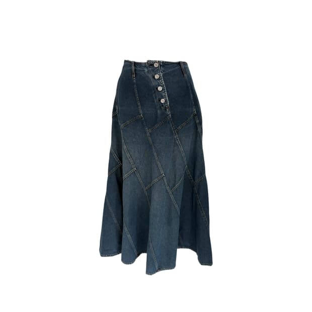diagonal cut denim long skirt