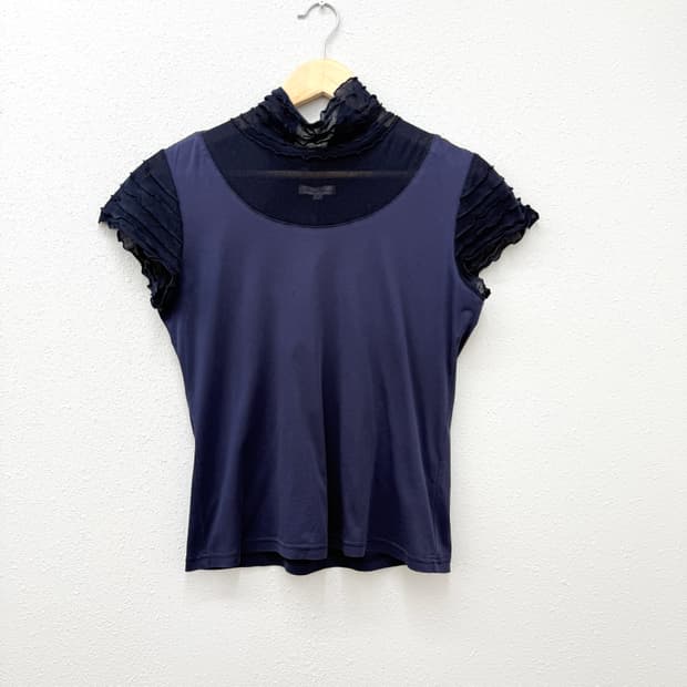 빈티지 퍼플블루 프릴 블라우스