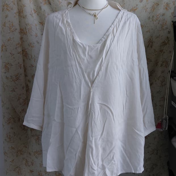 [일본빈티지] 아이보리 린넨 블라우스 7부