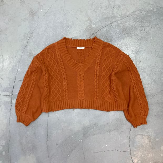 burnt orange v-neck cropped knit