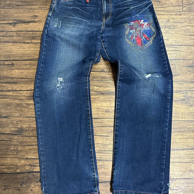 ASK JEANS 유니언잭 프린팅 워싱 데님 청바지 32