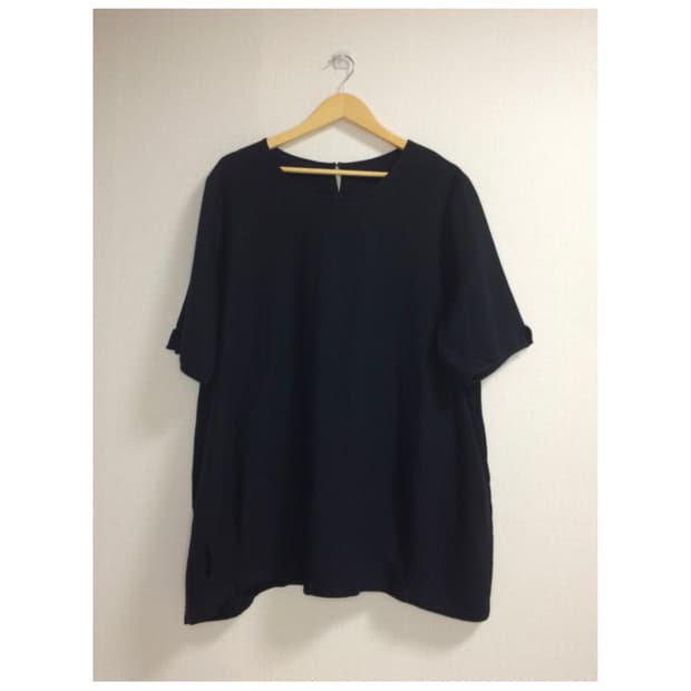 빈티지 리넨 7부 소매 블랙 튜닉 블라우스