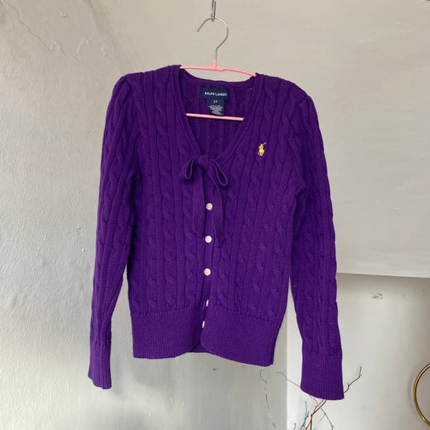 *KIDS* 랄프로렌 퍼플 리본 꽈배기 가디건
