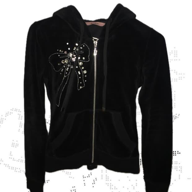 y2k 리본 큐빅 벨벳 후드집업