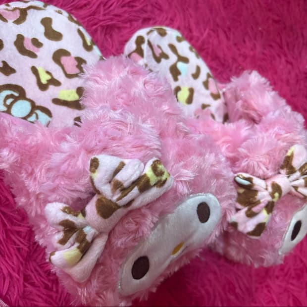 마이멜로디 로즈보아 호피 룸슬리퍼 방꾸템 히메갸루 라떼갸루